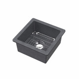 Whitehaus 18" Undermount/Drop-In Single Bowl Fireclay Kitchen Sinks, Stainless Steel Grid Included, Dark Gray
