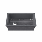 Whitehaus 31" Undermount/Drop-In Single Bowl Fireclay Kitchen Sinks, Stainless Steel Grid Included, Dark Gray