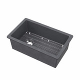 Whitehaus 31" Undermount/Drop-In Single Bowl Fireclay Kitchen Sinks, Stainless Steel Grid Included, Dark Gray