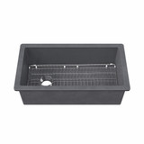 Whitehaus 34" Undermount/Drop-In Single Bowl Fireclay Kitchen Sinks, Stainless Steel Grid Included, Dark Gray
