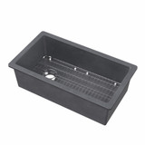 Whitehaus 34" Undermount/Drop-In Single Bowl Fireclay Kitchen Sinks, Stainless Steel Grid Included, Dark Gray