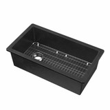 Whitehaus 34" Undermount/Drop-In Single Bowl Fireclay Kitchen Sinks, Stainless Steel Grid Included, Matte Black