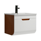 Fine Fixtures Elmont Wall Hung Vanity Cabinet With Sink 22" x 17", White With Walnut Ridge Accent - EM22WR-VE2218W