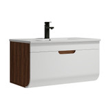 Fine Fixtures Elmont Wall Hung Vanity Cabinet With Sink 32" x 17", White With Walnut Ridge Accent - EM32WR-VE3218W