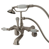 Kingston Brass Wall Mount Clawfoot Tub Filler Faucet with Hand Shower - Brushed Nickel CC55T8