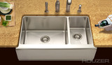 Hamat HUDSON Farmhouse 60/40 Double Bowl 33" x 20" Kitchen Sink - Stainless Steel