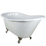 Kingston Brass 60" Cast Iron Slipper Clawfoot Bathtub w/o Faucet Drillings - White With Satin Nickel Tub Feet - VCTND6030NT8