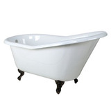 Kingston Brass 60" Cast Iron Slipper Clawfoot Bathtub w/o Faucet Drillings - White With Oil Rubbed Bronze Tub Feet - VCTND6030NT5