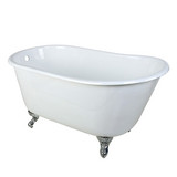 Kingston Brass 53" Cast Iron Slipper Clawfoot Bathtub & w/o Faucet Drillings - White With Chrome Tub Feet - VCTND5328NT1