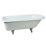 Kingston Brass 67" Cast Iron Safe & Anti-Slide Roll Top Bathtub w/o Faucet Drillings - White With Brushed Nickel Tub Feet