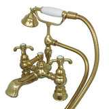 Kingston Brass 7" Deck Mount Clawfoot Tub Filler Faucet with Hand Shower - Polished Brass CC1158T2