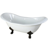 Kingston Brass 72" Cast Iron Double Slipper Clawfoot Bathtub & w/o Faucet Drillings - White With Oil Rubbed Bronze Tub Feet - VCTND7231NC5