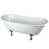 Kingston Brass 67" Cast Iron Double Slipper Clawfoot Bathtub & w/o Faucet Drillings - White With Chrome Tub Feet - VCTND6728NH1