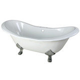 Kingston Brass 72" Cast Iron Double Slipper Clawfoot Bathtub & 7" Centers Faucet Drillings - White With Chrome Tub Feet - VCT7D7231NC1
