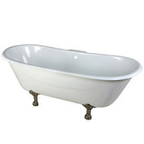 Kingston Brass 67" Cast Iron Double Slipper Clawfoot Bathtub & 7" Centers Faucet Drillings - White With Satin Nickel Tub Feet - VCT7D6728NH8