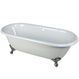 Kingston Brass 66" Cast Iron Double Ended Clawfoot Bathtub w/o Faucet Drillings - White With Chrome Tub Feet - VCTND663013NB1