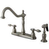 Kingston Brass Two Handle Widespread Kitchen Faucet & Brass Side Spray - Brushed Nickel KB1758TALBS