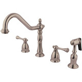 Kingston Brass Two Handle Widespread Widespread Kitchen Faucet & Brass Side Spray - Satin Nickel - KB7798BLBS