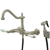 Kingston Brass Two Handle Widespread Wall Mount Kitchen Faucet & Side Spray - Satin Nickel KS1248PLBS