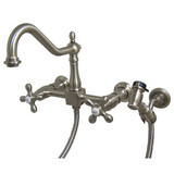 Kingston Brass Two Handle Widespread Wall Mount Kitchen Faucet & Side Spray - Satin Nickel KS1248AXBS
