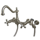 Kingston Brass Two Handle Widespread Wall Mount Kitchen Faucet & Side Spray - Brushed Nickel KS1248AXBS
