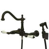 Kingston Brass Two Handle Widespread Wall Mount Kitchen Faucet & Side Spray - Oil Rubbed Bronze KS1245PLBS