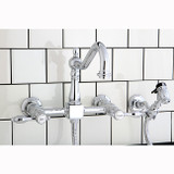 Kingston Brass Two Handle Widespread Wall Mount Kitchen Faucet & Brass Side Spray - Polished Chrome