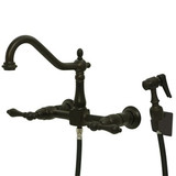 Kingston Brass Two Handle Widespread Wall Mount Kitchen Faucet & Side Spray - Oil Rubbed Bronze