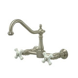 Kingston Brass Two Handle Widespread Wall Mount Kitchen Faucet - Satin Nickel KS1248PX