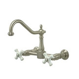 Kingston Brass Two Handle Widespread Wall Mount Kitchen Faucet - Brushed Nickel KS1248PX