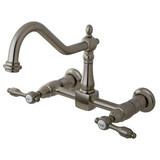Kingston Brass Two Handle Widespread Wall Mount Kitchen Faucet - Brushed Nickel KS1248TAL