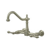 Kingston Brass Two Handle Widespread Wall Mount Kitchen Faucet - Satin Nickel - KS1248AL