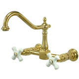 Kingston Brass Two Handle Widespread Wall Mount Kitchen Faucet - Polished Brass KS1242PX