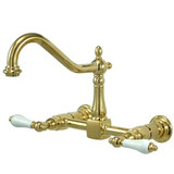 Kingston Brass Two Handle Widespread Wall Mount Kitchen Faucet - Polished Brass KS1242PL