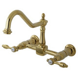 Kingston Brass Two Handle Widespread Wall Mount Kitchen Faucet - Polished Brass KS1242TAL
