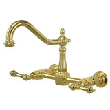 Kingston Brass Two Handle Widespread Wall Mount Kitchen Faucet - Polished Brass