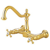 Kingston Brass Two Handle Widespread Wall Mount Kitchen Faucet - Polished Brass KS1242AX