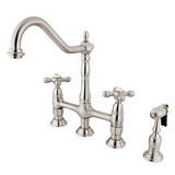 Kingston Brass Two Handle Widespread Kitchen Faucet & Side Spray - Brushed Nickel KS1278AXBS
