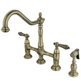 Kingston Brass Two Handle Widespread Kitchen Faucet & Side Spray - Vintage Brass - KS1273ALBS