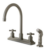 Kingston Brass Two Handle Widespread Kitchen Faucet & Side Spray - Brushed Nickel - KS8798ZX