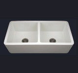 Whitehaus WH3719 37'' Duet Double Bowl Fireclay Farmhouse Kitchen Sink - White