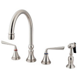 Kingston Brass Two Handle Widespread Kitchen Faucet & Brass Side Spray - Brushed Nickel KS2798ZLBS