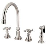 Kingston Brass Two Handle Widespread Kitchen Faucet & Brass Side Spray - Satin Nickel KS2798KXBS
