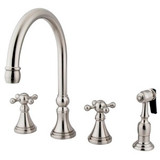 Kingston Brass Two Handle Widespread Kitchen Faucet & Brass Side Spray - Brushed Nickel KS2798KXBS