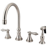 Kingston Brass Two Handle Widespread Kitchen Faucet & Brass Side Spray - Brushed Nickel KS2798ALBS