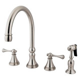 Kingston Brass Two Handle Widespread Kitchen Faucet & Brass Side Spray - Brushed Nickel KS2798BLBS