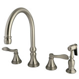 Kingston Brass Two Handle Widespread Kitchen Faucet & Brass Side Spray - Brushed Nickel KS2798DFLBS