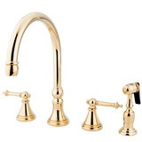 Kingston Brass Two Handle Widespread Kitchen Faucet & Brass Side Spray - Polished Brass KS2792TLBS