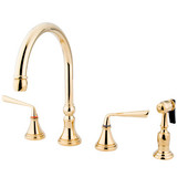Kingston Brass Two Handle Widespread Kitchen Faucet & Brass Side Spray - Polished Brass KS2792ZLBS
