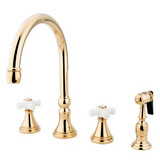 Kingston Brass Two Handle Widespread Kitchen Faucet & Brass Side Spray - Polished Brass KS2792PXBS